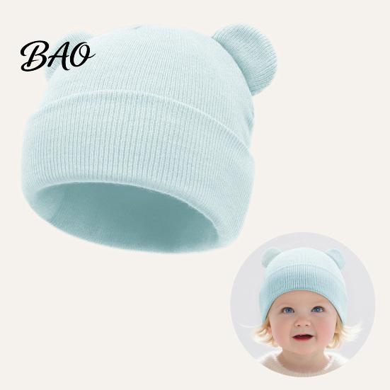 Infant Knitted Hat Baby Winter Hat, Cute Bear Ears Cozy Knit Soft Ear Warm Skull Cap for Newborn Toddler Boys Girls, 0-36 Months Windproof Head Wrap