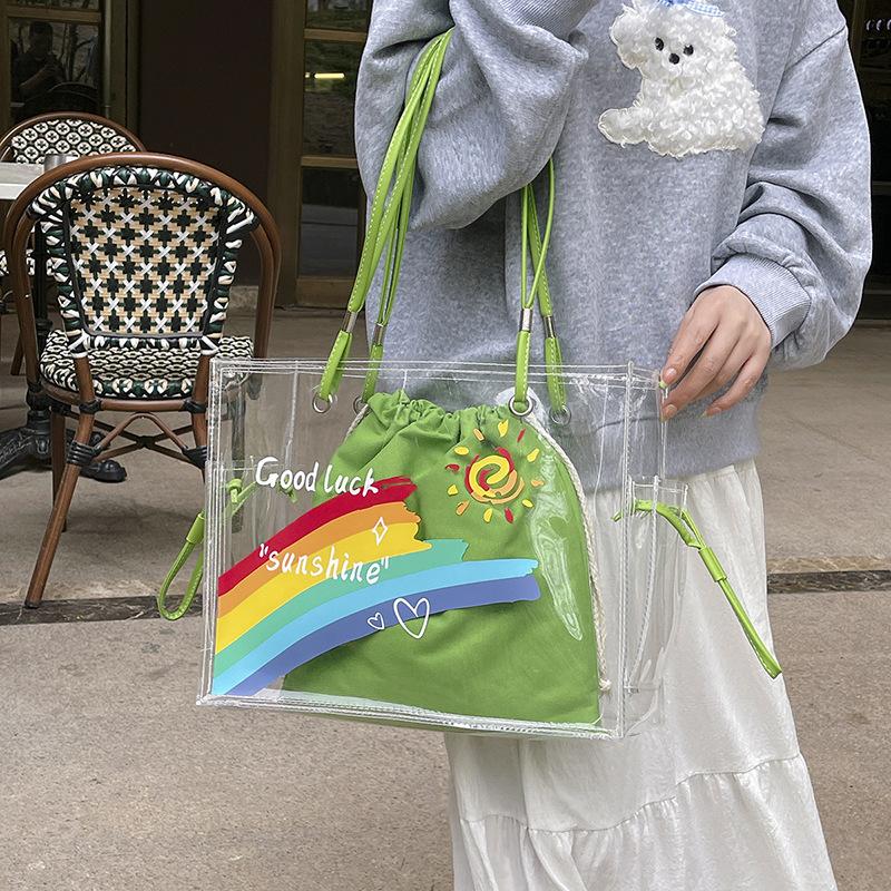 Summer bag 2025 new fashion pvc transparent jelly bag sweet girl large capacity versatile tote bag tide