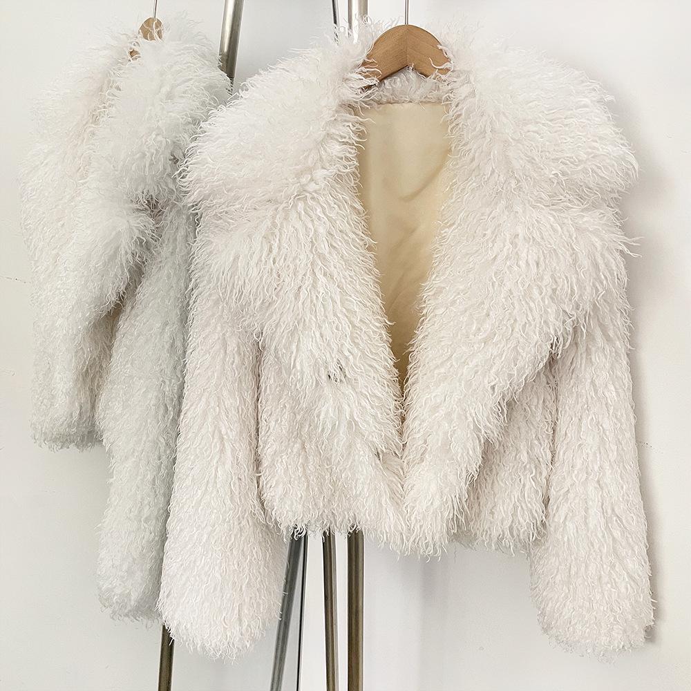 Winter Faux Fur Imitation Tan Lammfell Kurzer Mantel
