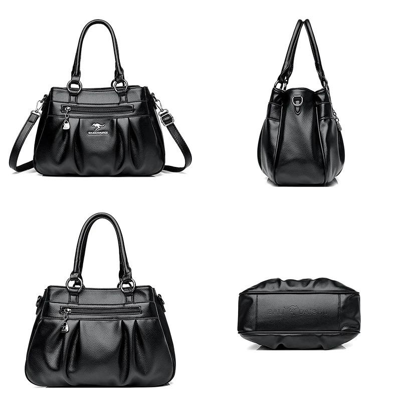 Large Capacity Tote Bag for women/Leather Womens/Ladies Ruched Leather Handbag