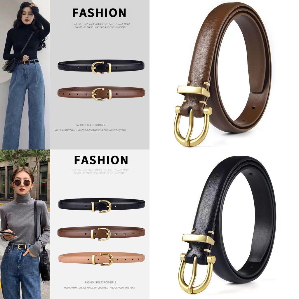 Solid Color Gold Buckle Decoration Women Casual Slim Waist Belt For Office And Weekend Wear