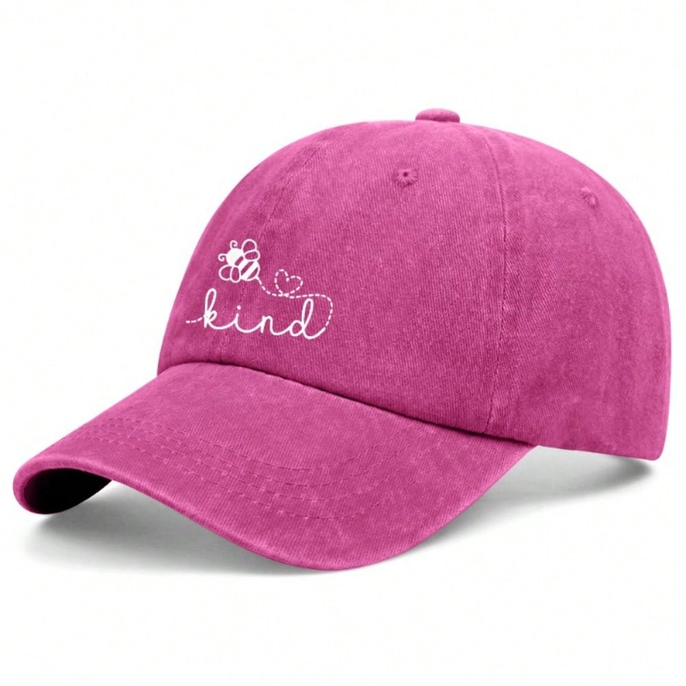 [Cute Bee Baseball Cap] Inspirational "Kind" Letter Print Polyester Adjustable Breathable Casual Outdoor Sports Dad Hat For Women Men
