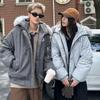 fur collar tooling cotton clothes women's short winter new loose men's and women's white pointed fur collar bread clothes jacket
