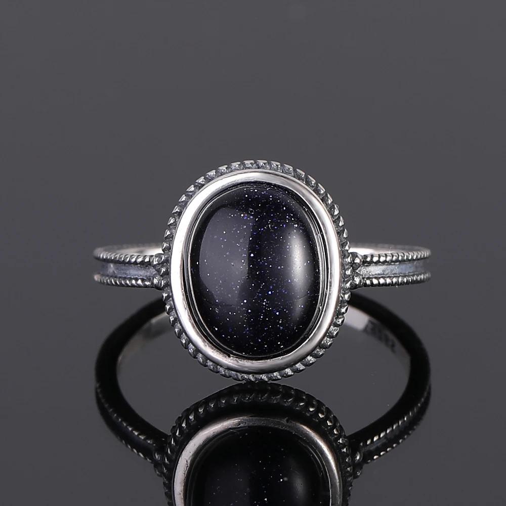 S Srebrny Pierścionek dla Kobiet Owalny Okrągły Kształt Kropli Wody Naturalny Błękitny Piaskowiec Pierścionek Prezent Kształt Słońca Retro Luksusowy Delikatny