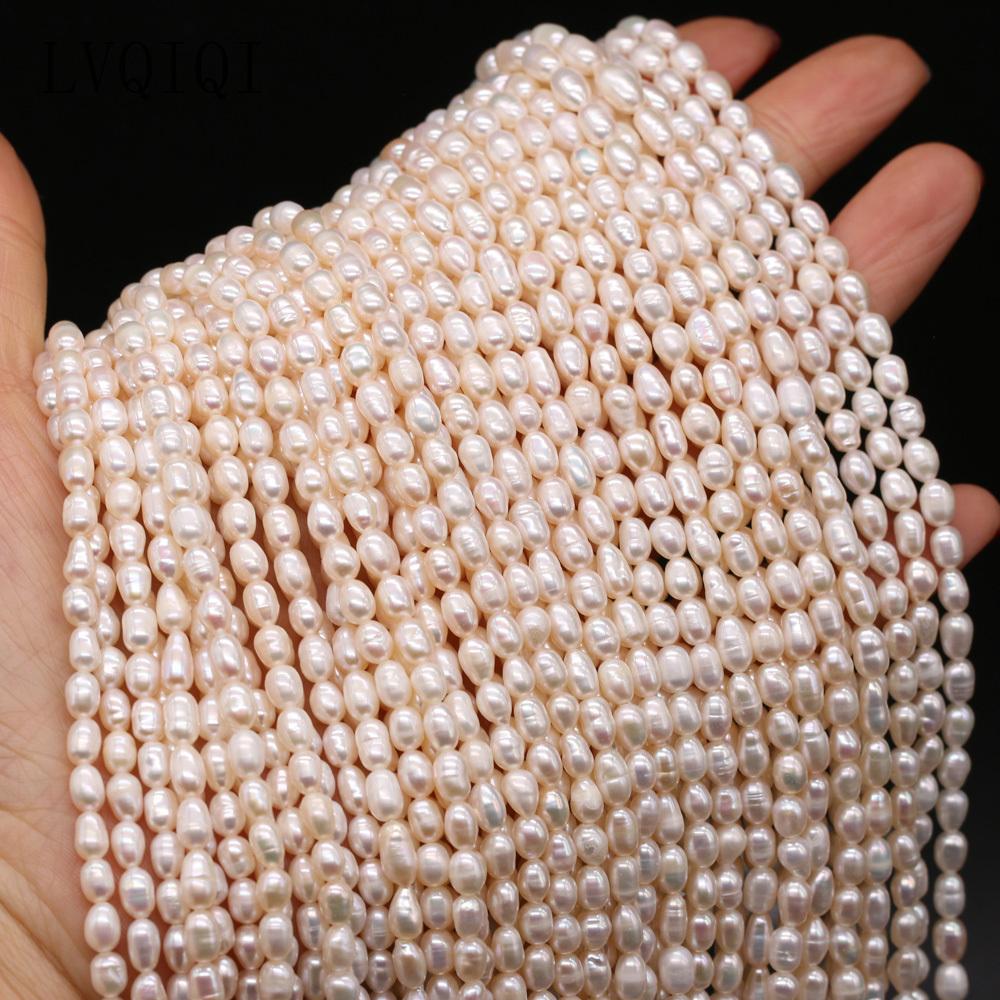 Natural Freshwater Pearl Beaded High Quality Rice Pearls Punch Loose Beads For Making Jewelry DIY Bracelet Necklace Accessories