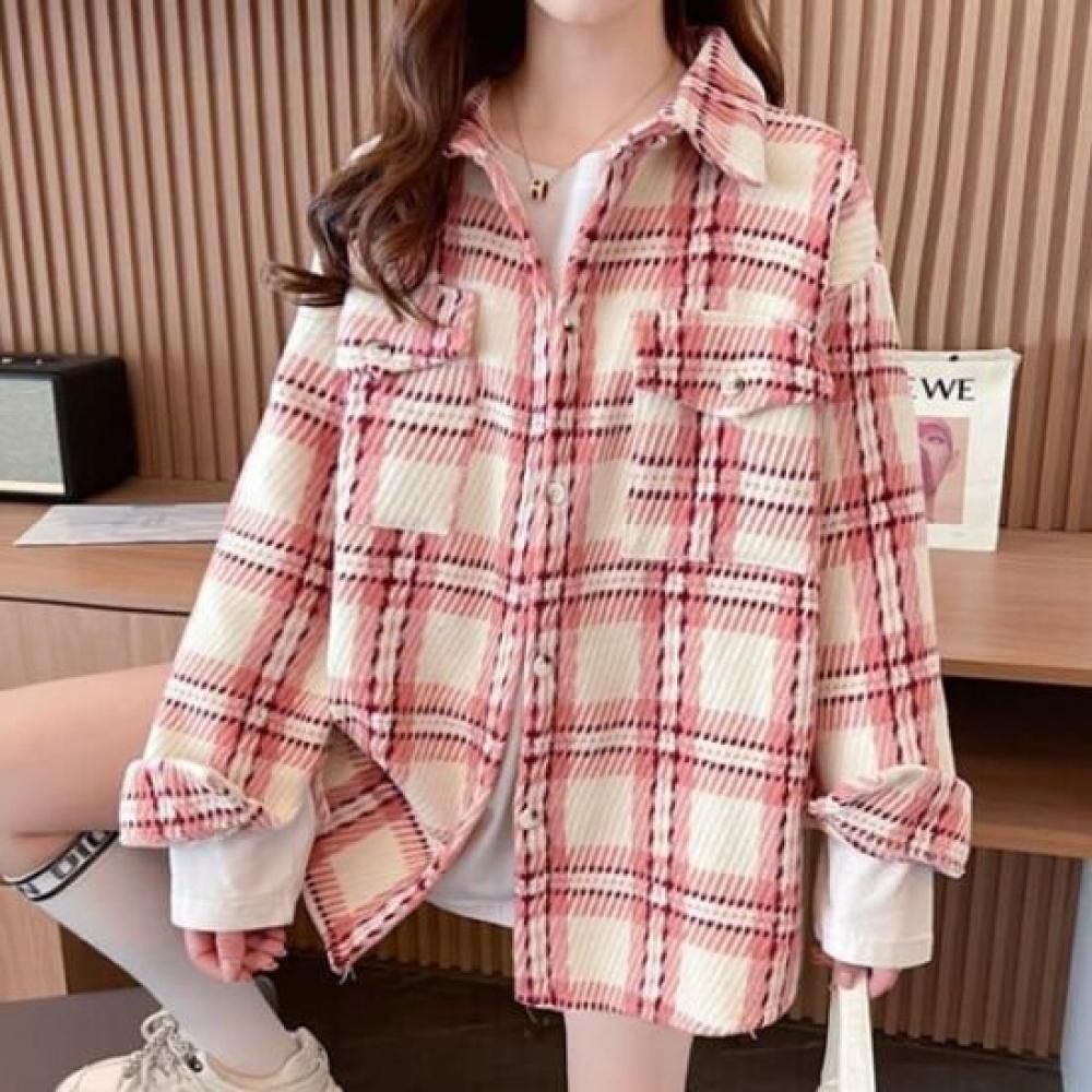 Navava Women Corduroy Check Long Sleeve Shirt Nb2979