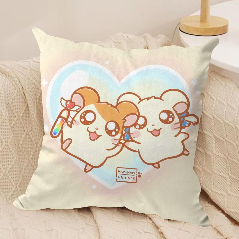 HHamtaro Cute Hamster Cushion Cover Silky Short Plush Invisible Zipper Dustproof Sofa Pillow Case for Home Decor