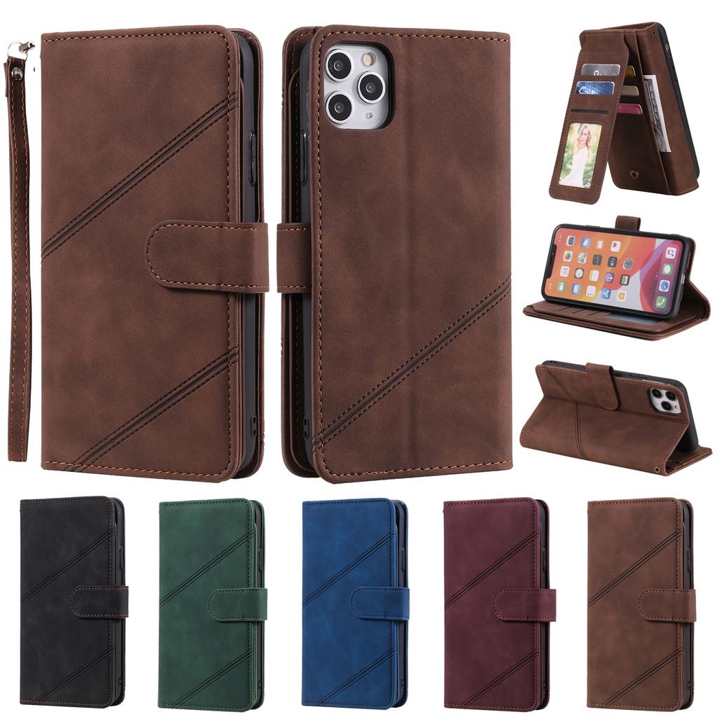 Applicable to iPhone16 mobile phone leather case 15Pro skin matte solid color nine-card wallet protective case Samsung S25