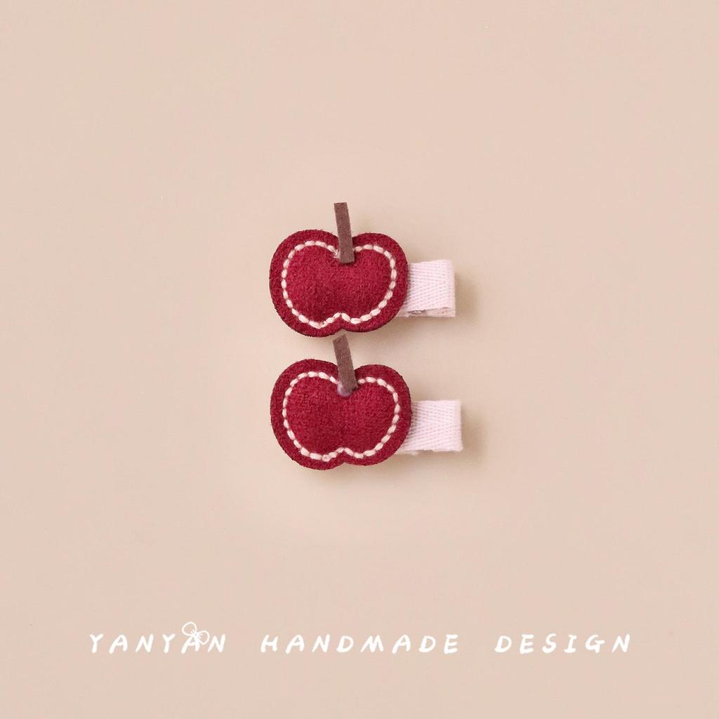 Non-Damaging Autumn/Winter Apple Hair Clips for Kids - Full Fabric Cover, Ideal for Bangs
