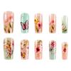 Square Press On Nails Flower Fake Nails Stick On Nails In 12 Sizes 24 Pcs French Nails Tips for DIY Nail Art Decorations