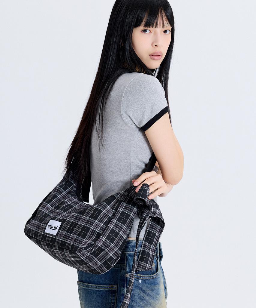 Macni Ribbon Crescent Cross Bag Black Check