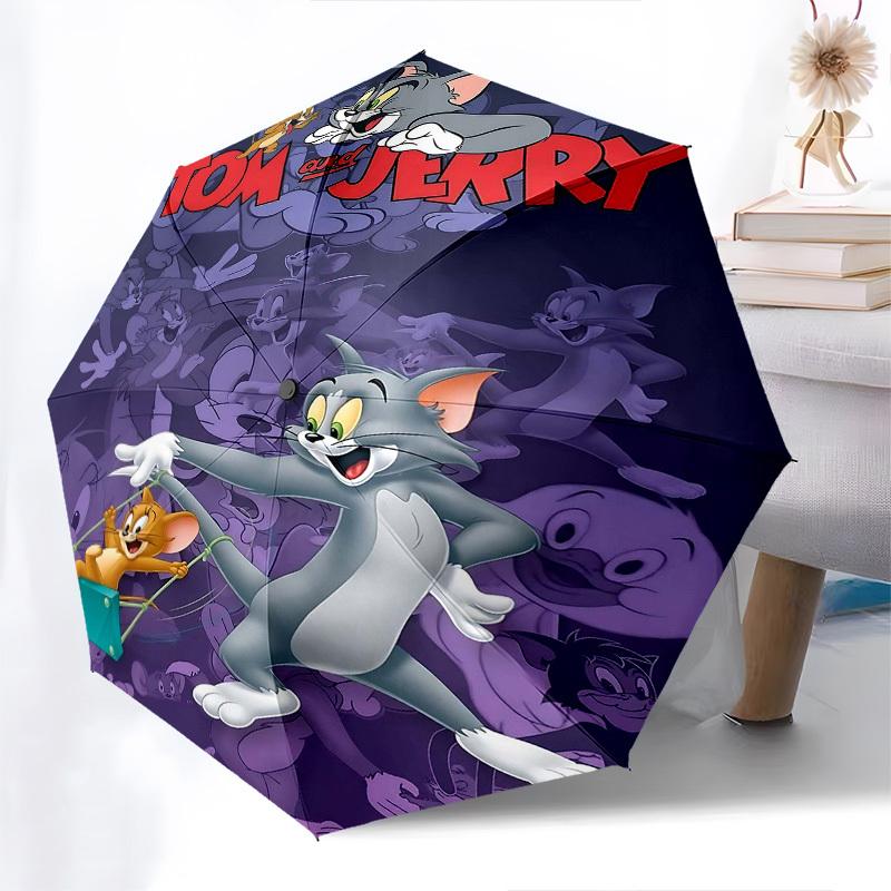 1pc Tom and Jerry Automatic Folding Umbrella - Compact 8-Rib Design, Durable Plastic & Iron1134L