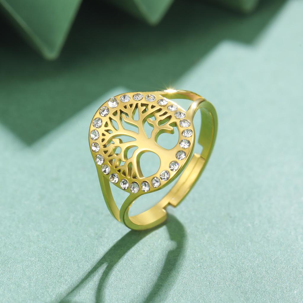 Exquisite Hollow Tree Shape Diamond Accent Open Ring Delicate Luxury Jewelry