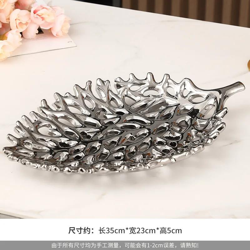 Perforowana Ceramiczna Taca na Owoce Złota Taca z Liśćmi Pojemnik do Przechowywania na Biurko Taca Liściasta Tacka do Przechowywania Akcesoria do Dekoracji Domu