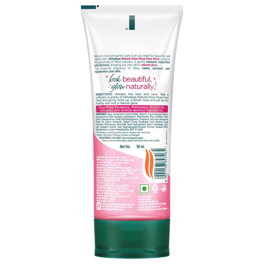 Himalaya Natural Glow Rose Face Wash 50 Ml Single Pack Gentle Daily Cleanser for Radiant Skin