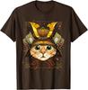 Samurai Cat Warrior Japanese Ronin Graphic Tee Breathable Casual Cotton T-Shirt for Men