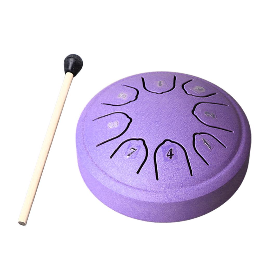 Tongue Drum 4.5 Inch 8 Tone C Key Carbon Steel Mini Tongue Drum for Adult Children Beginner Purple