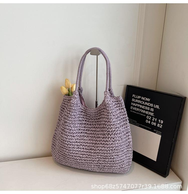 

Summer hand-woven straw bag women s 2025 new seaside vacation beach bag versatile large-capacity tote bag фиолетовый