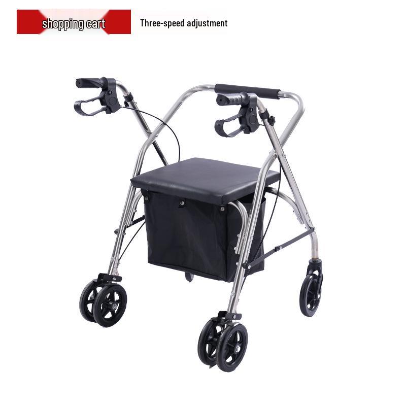 Stainless Steel Rollator Walker with Seat and Wheels - Rehabilitation Support Frame