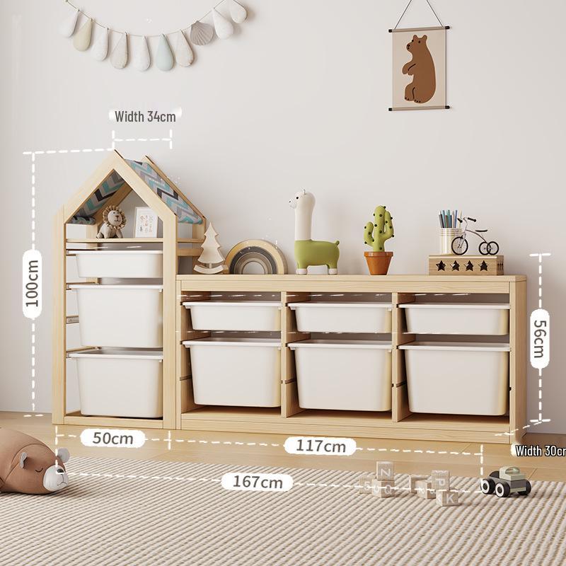 Children's Solid Wood Toy & Book Storage Shelf and Cabinet