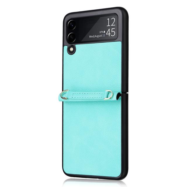 Fall Protection Phone Strap Leather Wallet Case For Samsung Galaxy Z Flip 4 5g Flip3 Flip4 Flip 3 Non -Fingerprint Folding Cover