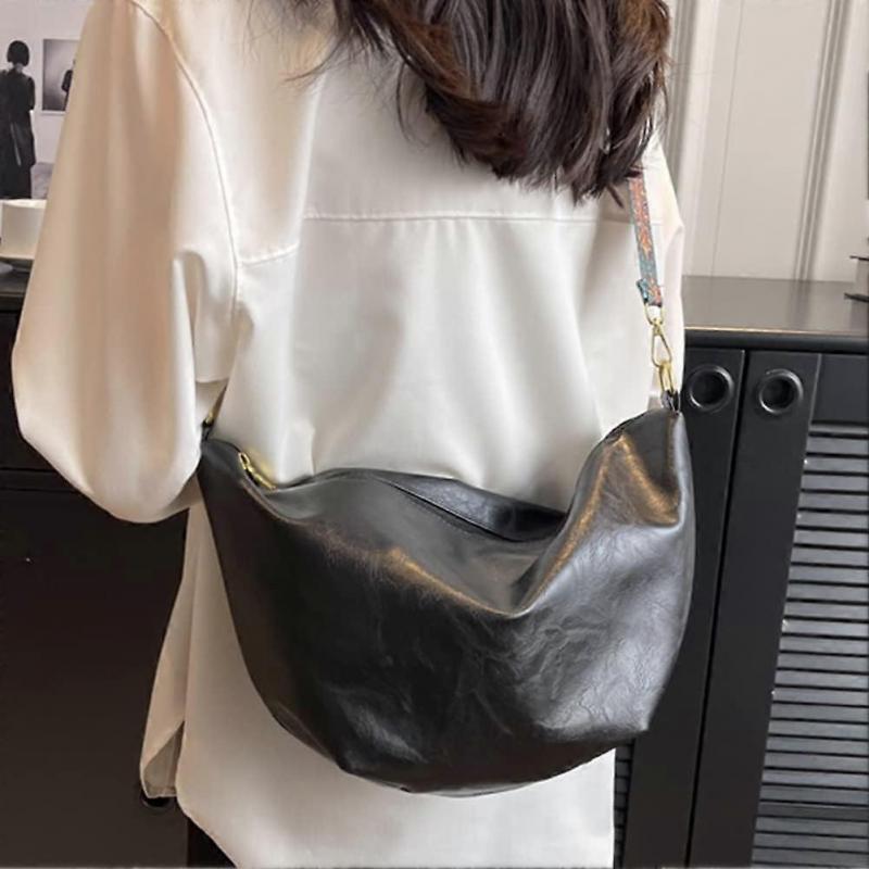 Messenger Bag for Women, Fashionable Casual Shoulder Bag, Adjustable Strap, Large Capacity, Solid Black for Weekend Travel