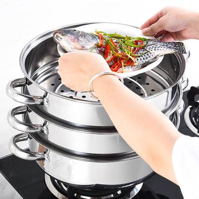 28CM Multifunción 3 Niveles Cocinar Comida Verdura Olla Grande Acero Inoxidable Vaporera Cocina