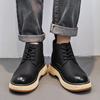 Men's Martin Boots High-top Autumn and Winter Casual Thick-soled Versatile Retro Medium-top Tooling Rhubarb Boots Velvet Short Boots
