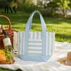 Durable Canvas Bag Striped Tote Bag, Stylish Reusable Grocery with Shoulder Strap Front Pocket, for Shopping Picnic Commuting Large