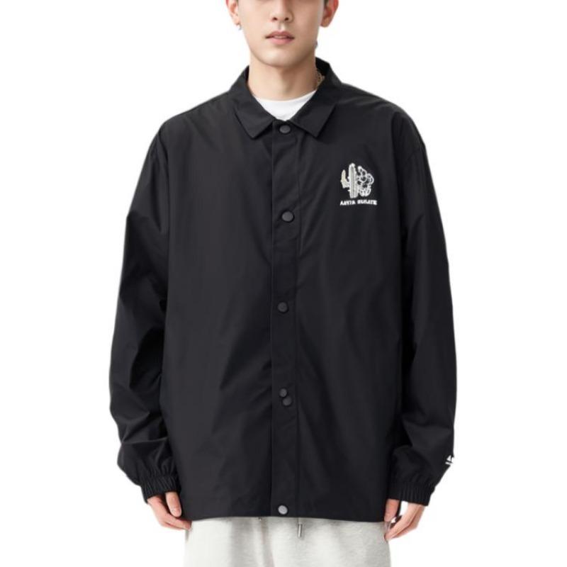 Anta Solid Color Single-Breasted Lapel Long Sleeve Jacket Unisex Jacket Black 172428603-1
