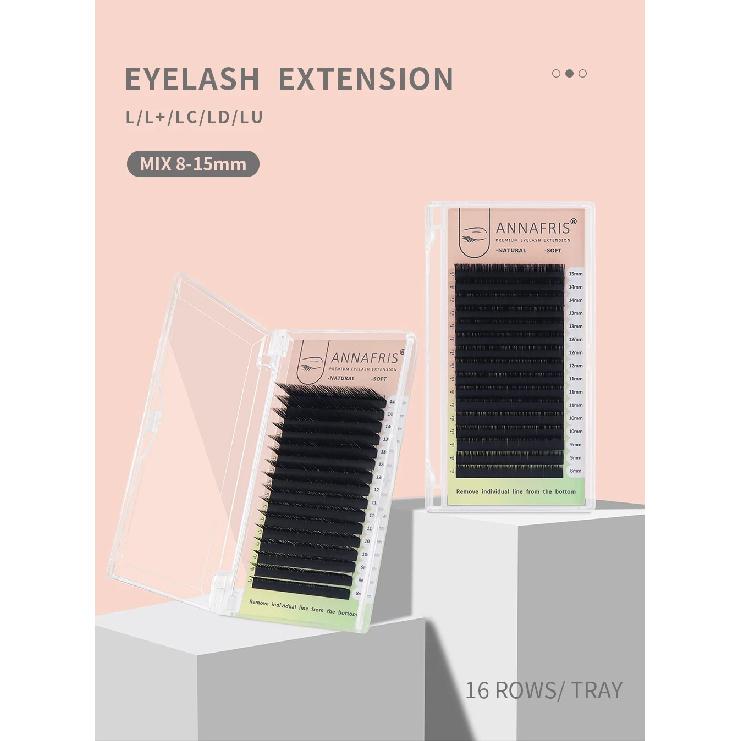 ANNAFRIS Premium L/L+/LC/LD/LU(M) Curl Matte Black Individual Eyelashes Extension Natural Soft Faux Lashes For Makeup Maquiagem
