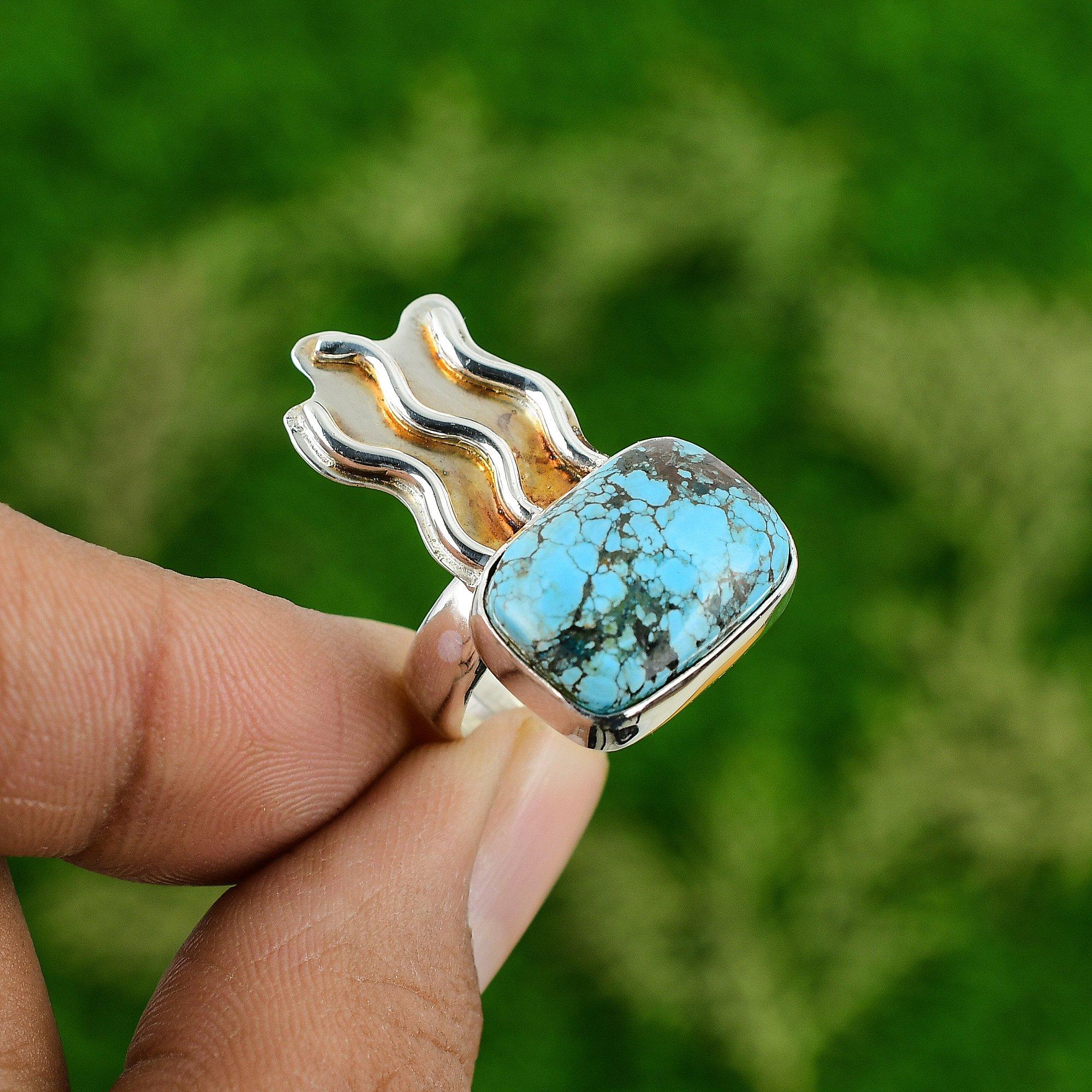 

Gift For Her Natural Tibetan Turquoise Promise Ring Size 6.75 925 Silver 6.75