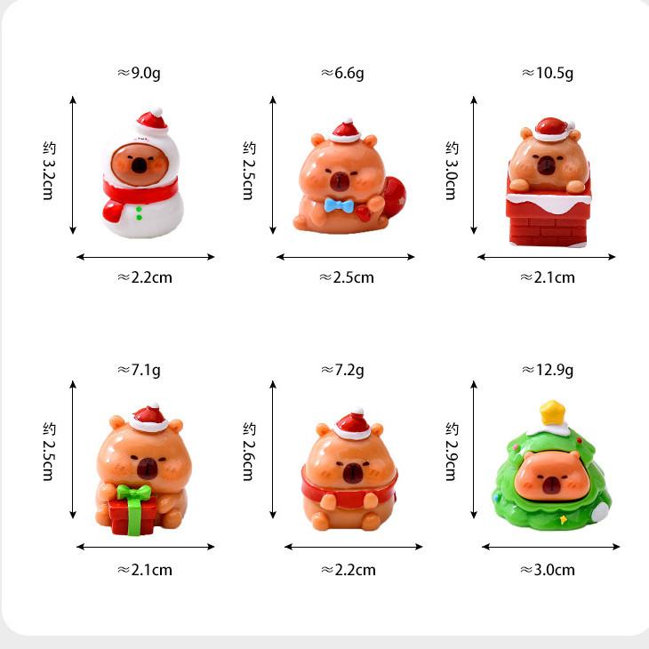 6Pcs/set Christmas Capybara Miniatures Resin Xmas Ornaments Fairy Garden Decoration Micro Landscape 2-3cm разноцветный
