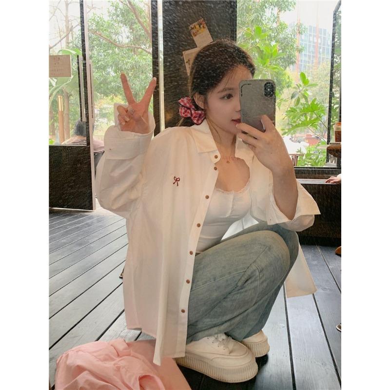 Solid-colored Long-sleeved Women's Shirts French-style Elegant Sunscreen Jacket Loose Casual Ladies Clothing