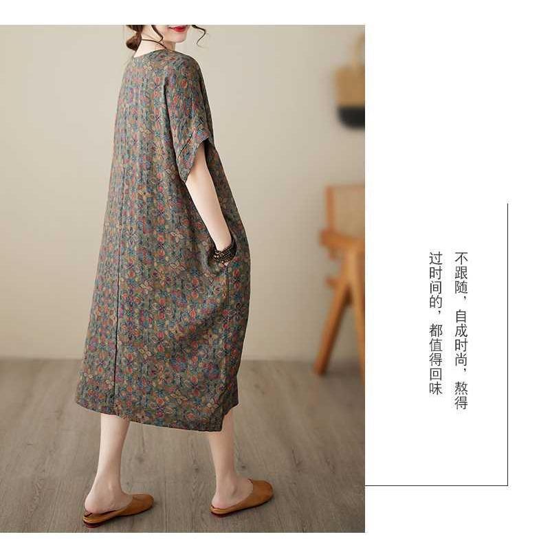 Vintage Flower Literary Knee-length Mid-length Dress Temperament Female