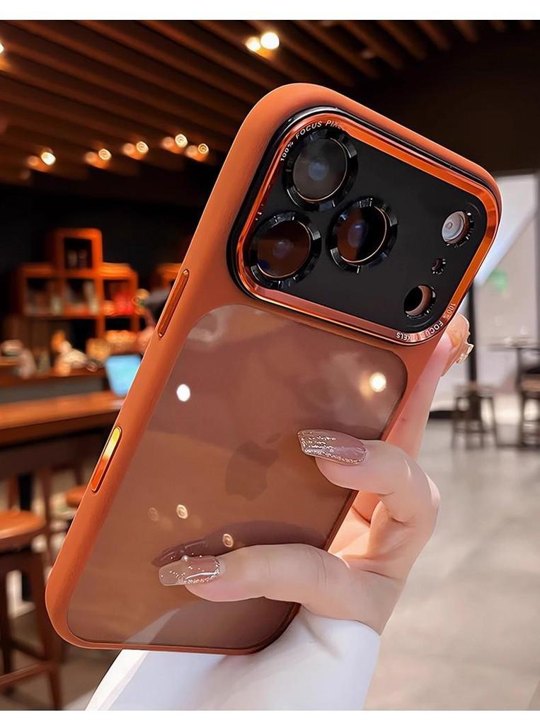 Full Coverage Anti-Drop iPhone 17 Black Translucent Case with Metal Lens & AI Button