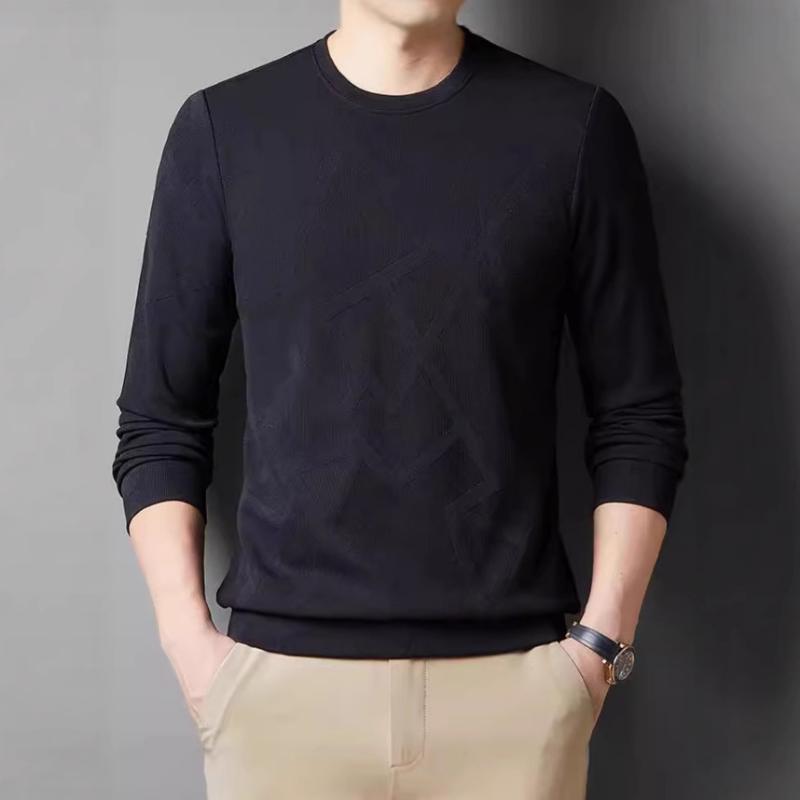 Novo Moletom Masculino Jacquard Gola Redonda Fashion Confortável Casual e Versátil Camiseta Básica de Manga Comprida