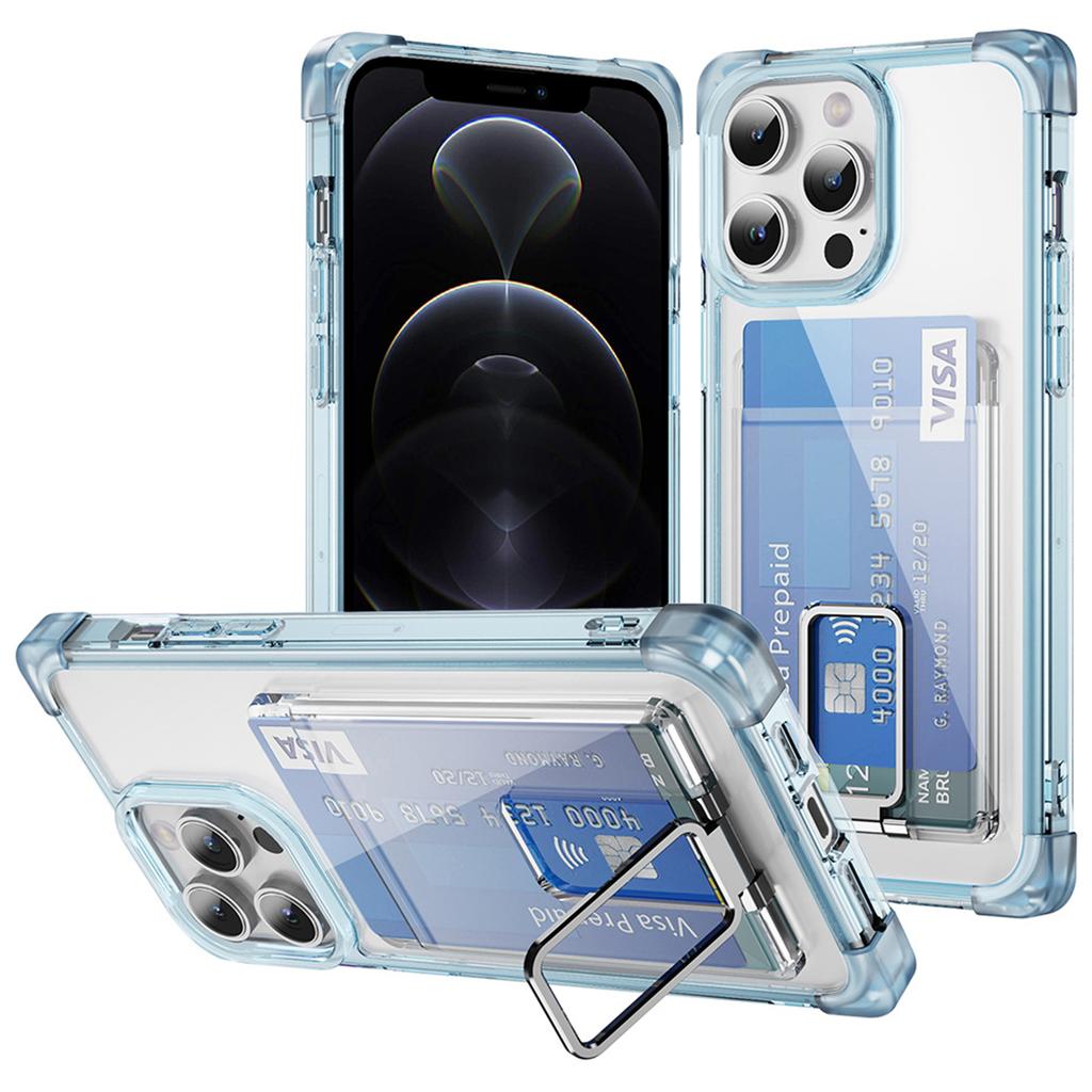 YSM Reinforced Corners Series for iPhone 12/12 Pro Case Card Slot Kickstand Clear Cover