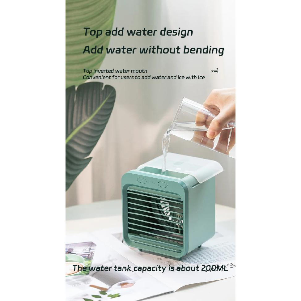 Portable USB Rechargeable Air Cooler - 3-in-1 Mini AC Fan with 7 Color LED, 4000mAh Battery for Home/Office/Camping