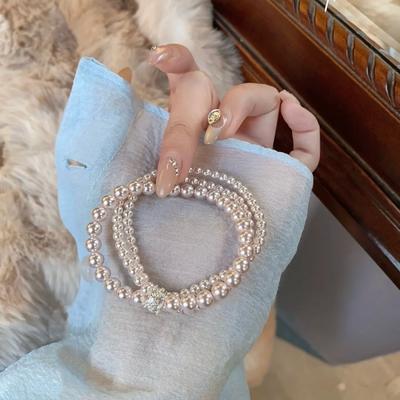 Pearl Zircon Double Stacked Bracelet Retro Temperament Bracelet Niche Exquisite High-end Jewelry Women
