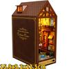DIY Book Nook 3D Wooden Puzzle Miniature Doll House Kit With Warm Light Creative Bookshelf DIY Booknook Toy Xmas Gift Home Decor
