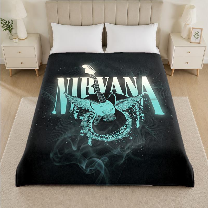 Nirvana Print Flannel Blanket Cozy Lightweight Plush Throw Blanket For Bed Sofa Household Use