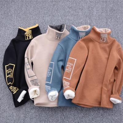 Autumn Winter Fashion Hoodies Korean Kids Boy Warm Turtleneck Sweatshirts Boys Letter Pullover Sweaters High Street Plush Teenage Boys Outwear