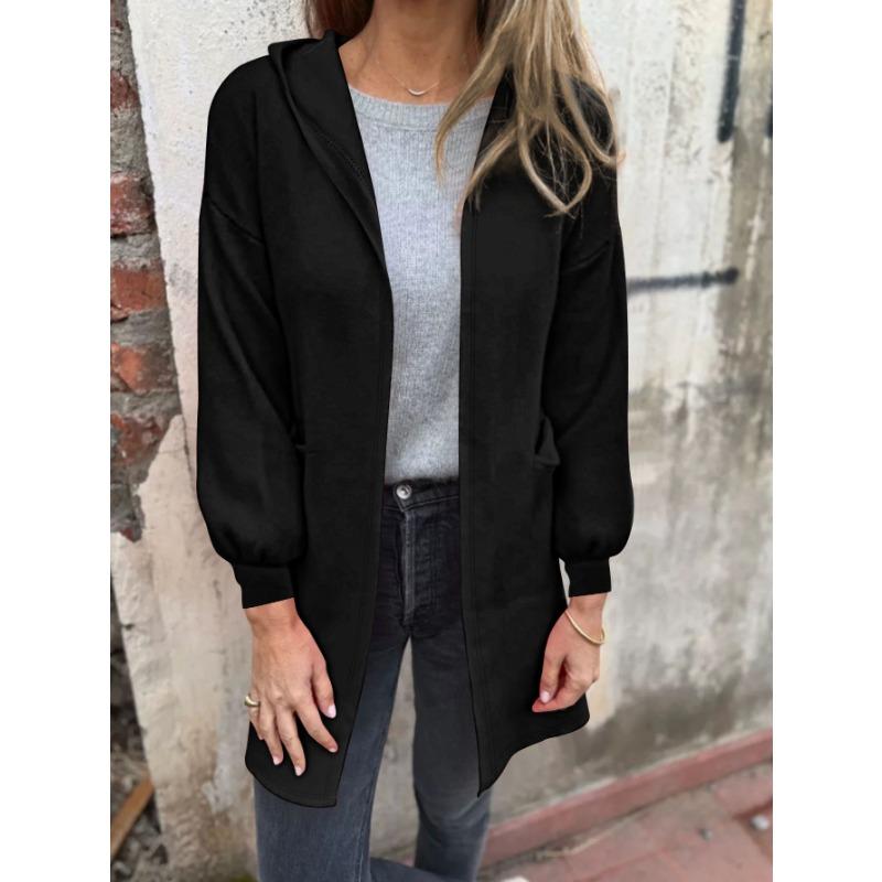 Damen S Einfacher Kapuzen-Strickjacke-Sweatshirt Lässig Herbst Winter