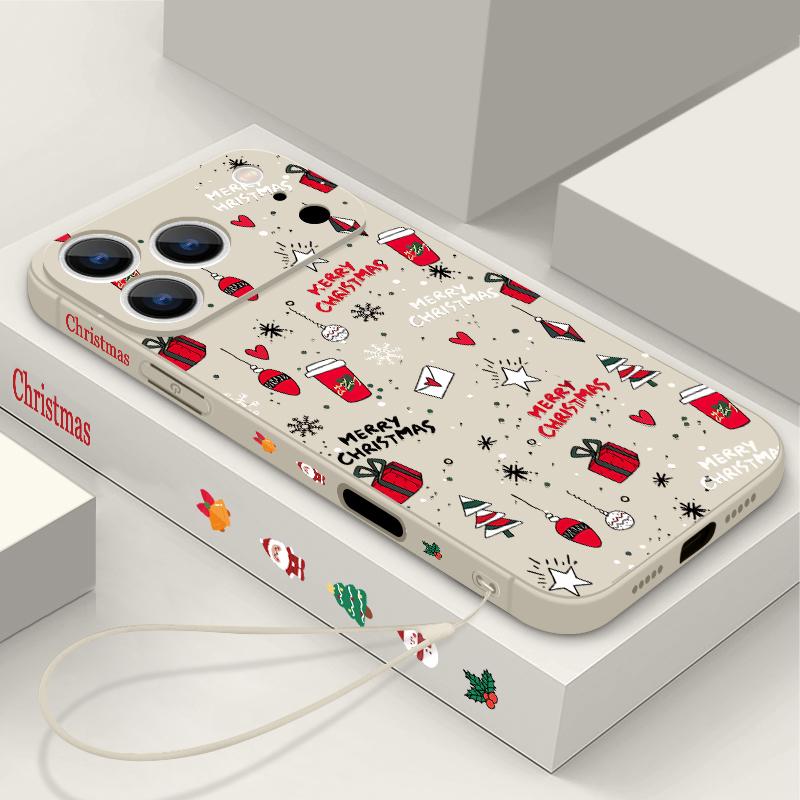 Christmas Pattern Phone Case For iPhone 17 Pro Max 16E Air 16 15 14 13 12 Pro Max 11 Magnetic For Magsafe Soft TPU Lanyard Cover