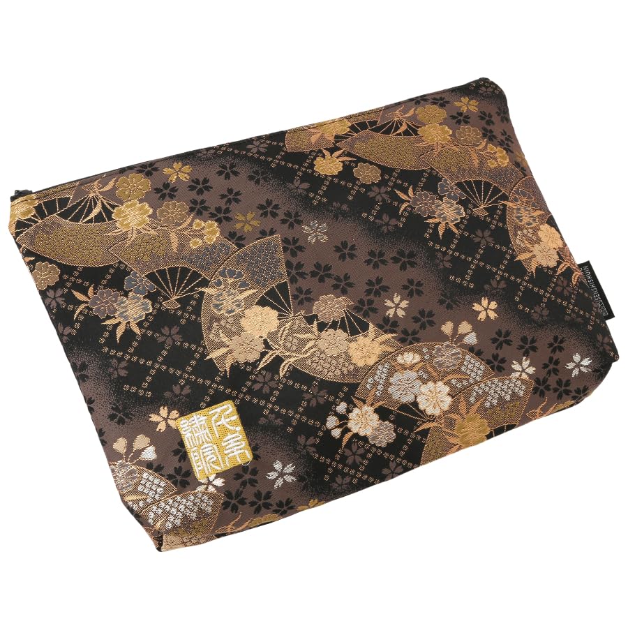 Senshishuin Nishijin Brocade Stamp Book Case with Smoky Fan Cherry Blossom Design Pouch/Shrine (Lined) (Large)