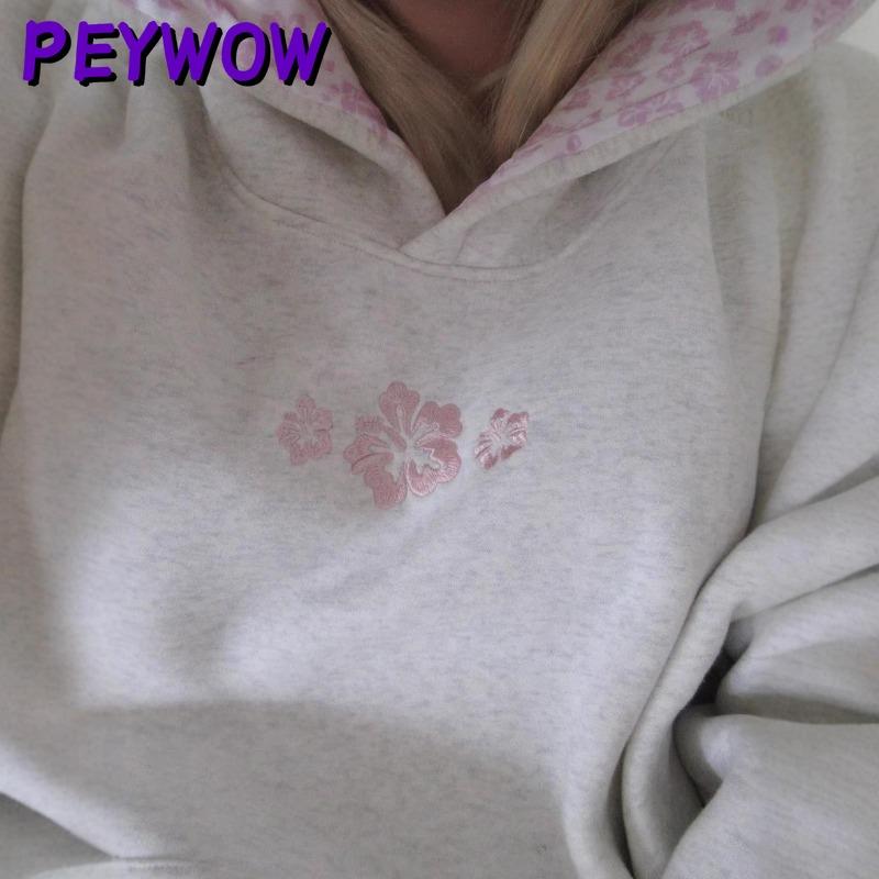 PEYWOW Women's Fashion Hooded Casual Solid Color Print Autumn Winter Hoodie
