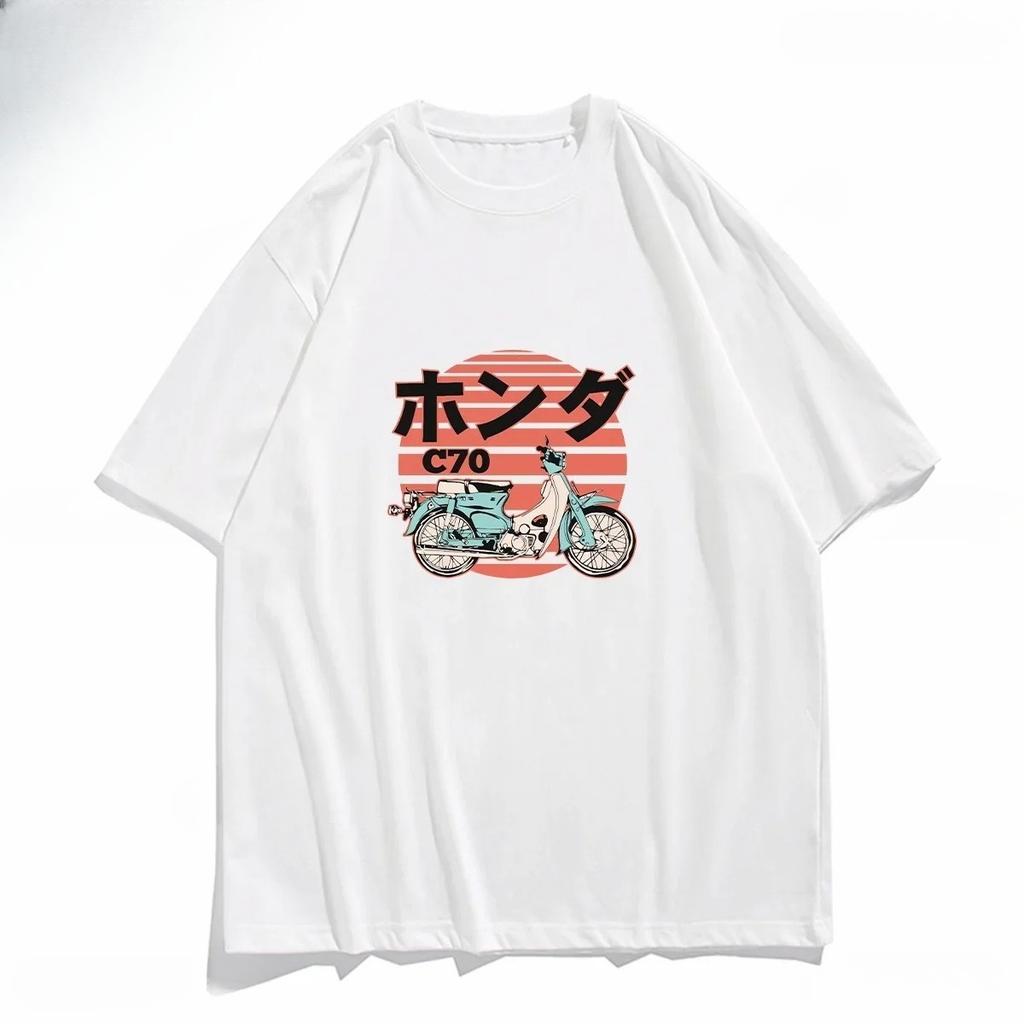 Vintage T-Shirt Vintage Japanisches Motorrad Klassisch C50 C70 Bedrucktes Shirt Grafik T-Shirt Damenbekleidung Mode Harajuku Y2k