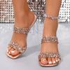 Fashion Double Band Glitter High Heels Sandals Women Gold Silver Party Dress Shoes Woman Summer Open Toe Crystal Heel Sandalias