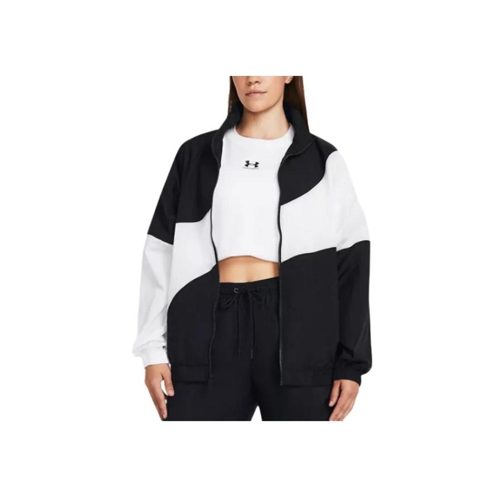 Under Armour Legacy Crinkle Jacket With Loose Lapel And Zipper Women Jacket Black White 1382762-001